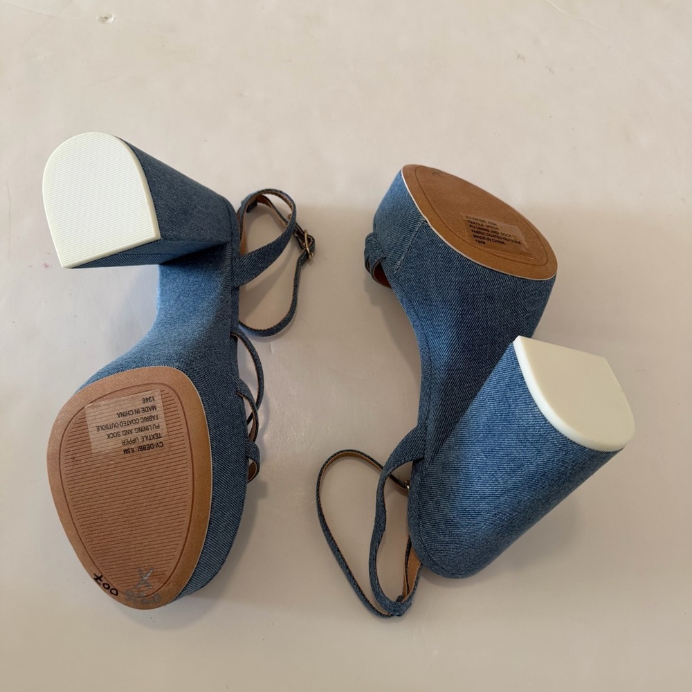 Chelsea & Violet Denim Blue Strappy Platform Heels Sandals - Picture 6 of 6
